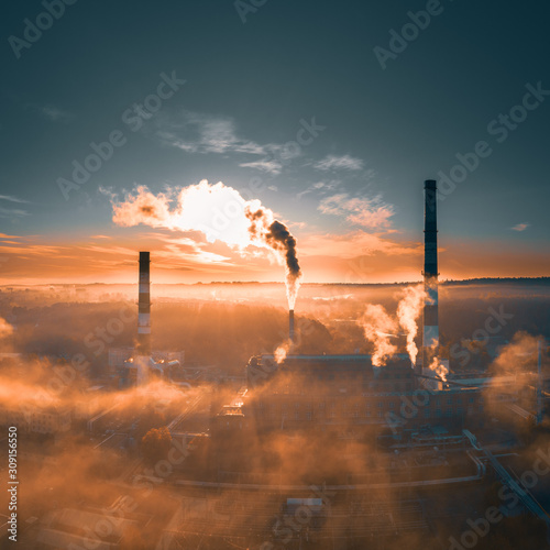фотографія Factory smoke from smokestack pipe chimneys, aerial view