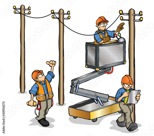 worker placing cable on posts