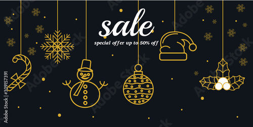 Christmas hanging ornaments isolated on black background 