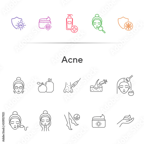 Acne line icon set