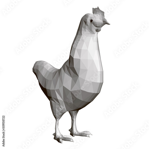 Polygonal chicken isolated on a white background. Side view. 3D. Vector illustration photo