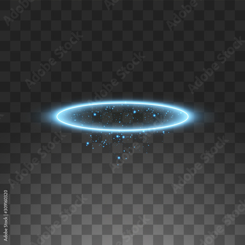 Blue halo angel ring. Isolated on black transparent background, vector illustration