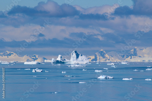 A group of icebergs along the coasts of the Antarctic Peninsula  Antarctica