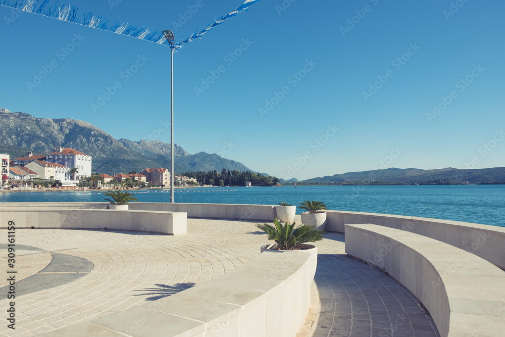 Fototapeta premium Montenegro. Embankment of Tivat city. View of Porto Montenegro Village.