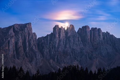 Night in Dolomites. Mountains over lake Carezza, Italy © Nickolay Khoroshkov