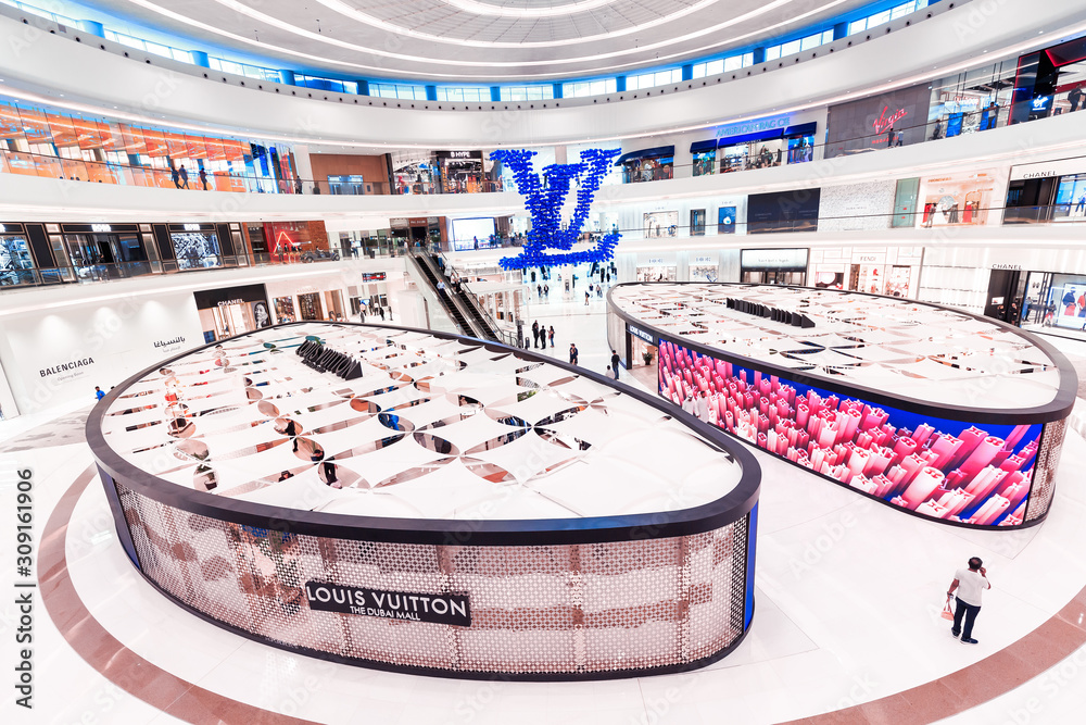 26 November 2019, UAE, Dubai: Louis Vuitton store in Dubai Mall, panoramic  view Stock Photo