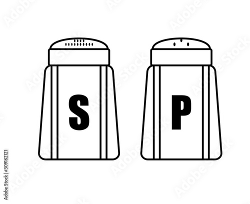 salt and pepper condiment shakers line icon, logo or sign vector in black and white for logo, sign, apps or website
