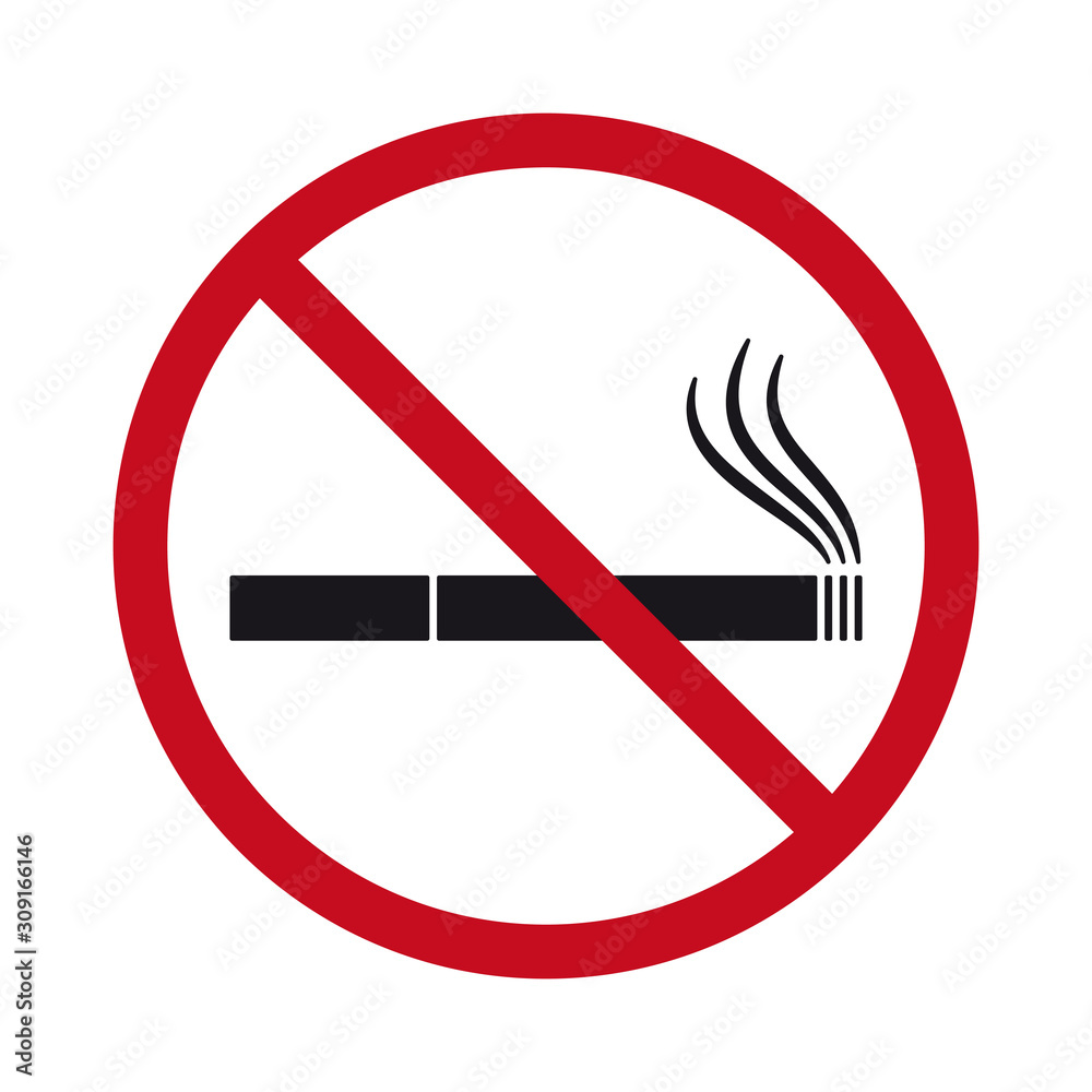 Vector red circle sign - silhouette cigarette. Isolated on white background. Vector red circle sign - silhouette cigarette. Isolated on white background.