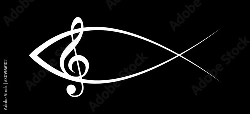 Fish symbol with a G-clef indicating praise and worship