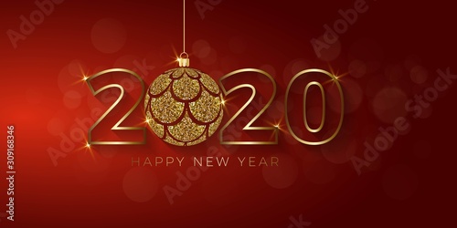 Happy New Year  2020 with Christmas ball and mermaid scales vector background  illustration