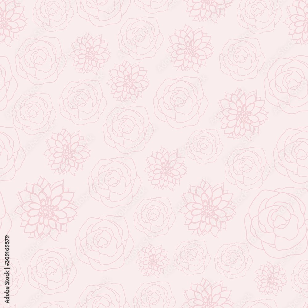 Vector Pastel Pink Line Art Fowers Floral on Pink. Background for textiles, cards, manufacturing, wallpapers, print, gift wrap and scrapbooking. Vector Pastel Pink Line Art Fowers Floral on Pink. Background for textiles, cards, manufacturing, wallpapers, print, gift wrap and scrapbooking.
