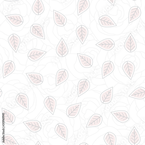 Vector Pastel Pink and Gray Leaf Leaves on White. Background for textiles, cards, manufacturing, wallpapers, print, gift wrap and scrapbooking.
