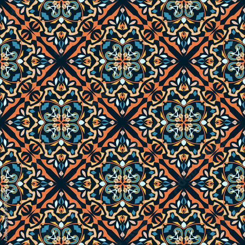 Vector seamless texture. Colorful background with ethnic oriental ornament