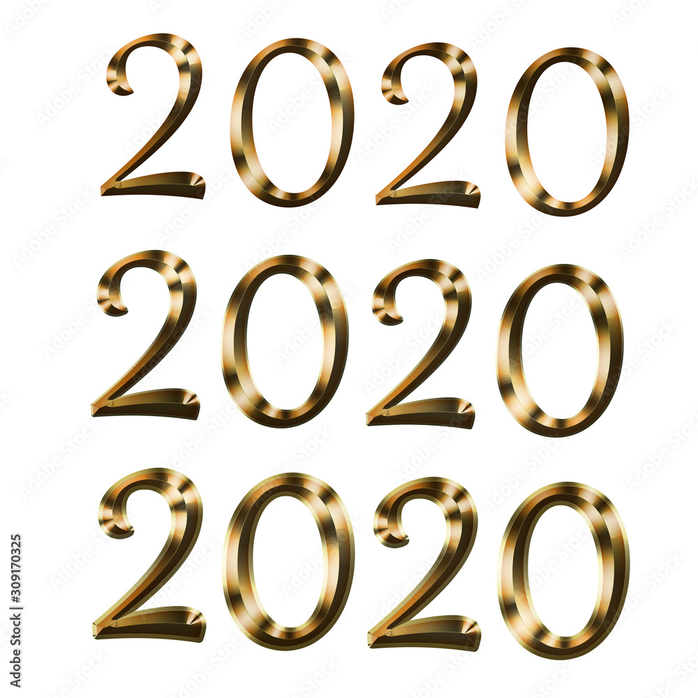 Happy New 2020 Year, Holiday Illustration of Luxury Golden Metallic Numbers 2020 Happy New 2020 Year, Holiday Illustration of Luxury Golden Metallic Numbers 2020