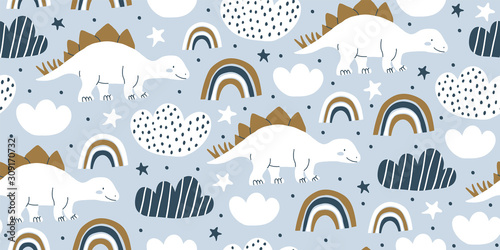 Scandinavian dino dinosaur seamless pattern