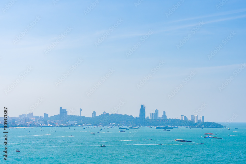 Beautiful outdoor landscape and seascape with sea ocean bay in Pattaya city