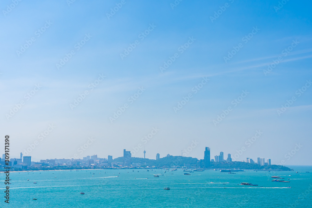 Beautiful outdoor landscape and seascape with sea ocean bay in Pattaya city