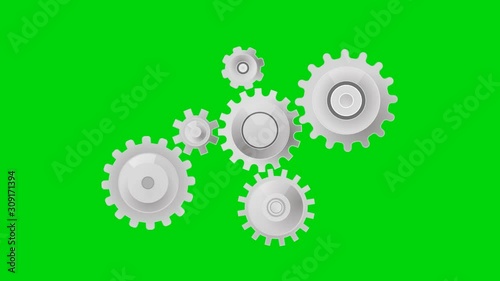 gears move together to form a single mechanism.by the end of the video, the traffic slows down and stops.green background is used.animated video.