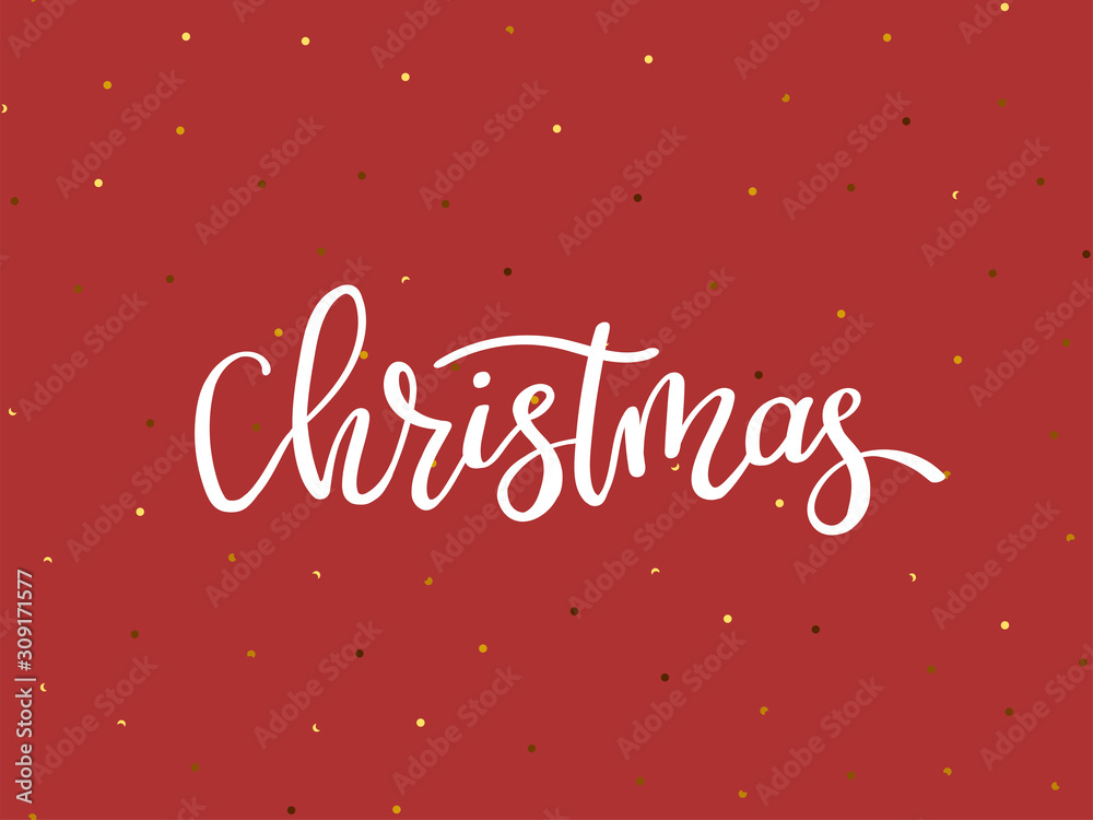 Merry Christmas vintage background with lettering and gold glitter elements