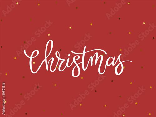 Merry Christmas vintage background with lettering and gold glitter elements