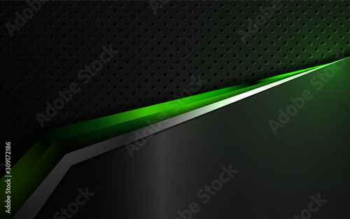 Abstract metallic green and black frame layout design tech innovation concept geometric background. Can use for wallpaper, poster, brochure, cover, banner, advertising, corporate