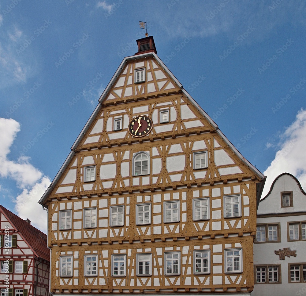 Half timbered houses st the market place in Stuttgart Leonberg in Germany