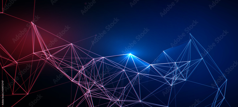 3D Abstract Polygonal Red Blue Mesh Lines Illustration
