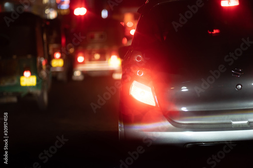 Night road in the city of lights cars traffic jams © Gayan