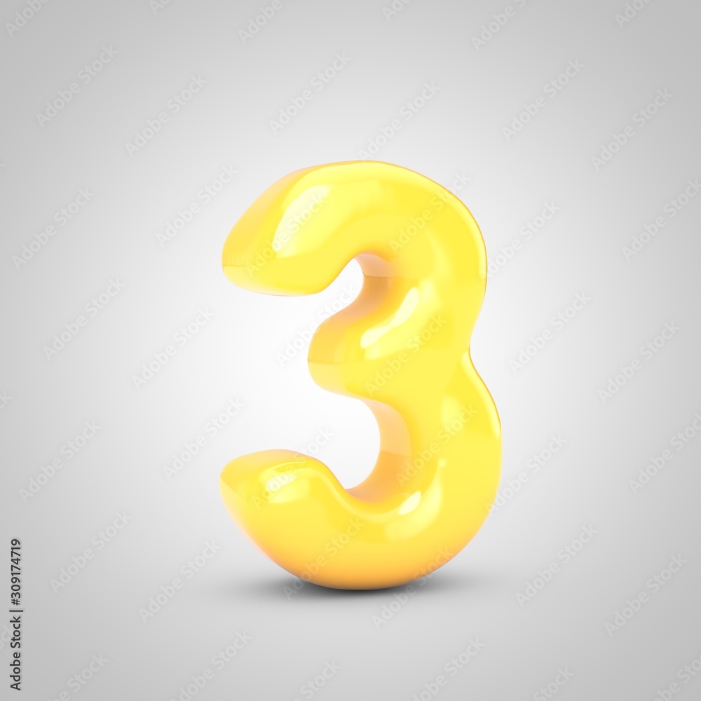 Yellow Fruit Bubble Gum number 3 isolated on white background. Yellow Fruit Bubble Gum number 3 isolated on white background.