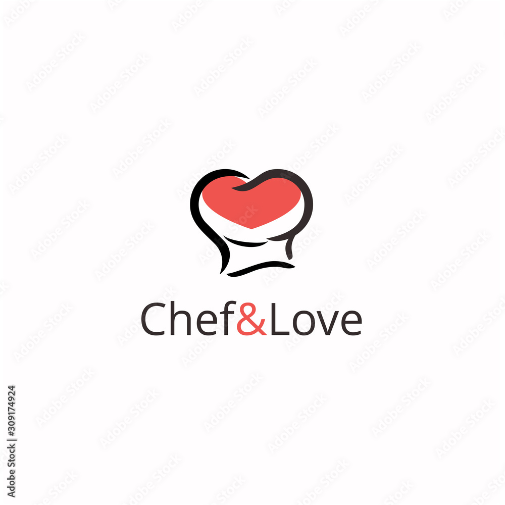Chef hat with love and heart, Restaurant logo design inspiration