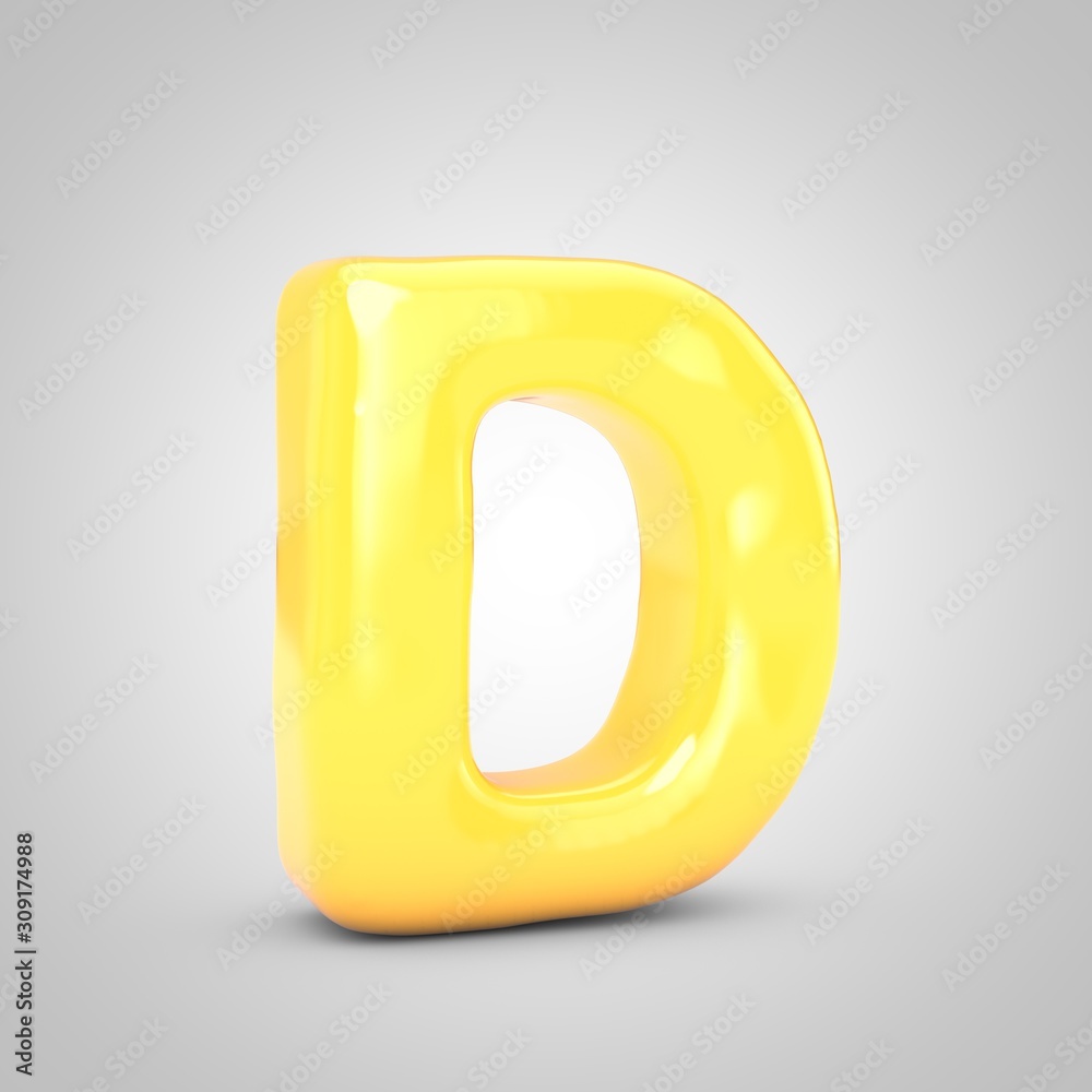 Yellow Fruit Bubble Gum letter D isolated on white background. Yellow Fruit Bubble Gum letter D isolated on white background.