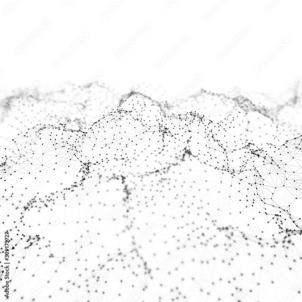 Fototapeta premium Wave of points and lines. Abstract background with dynamic wave. Dots in space. 3d rendering.