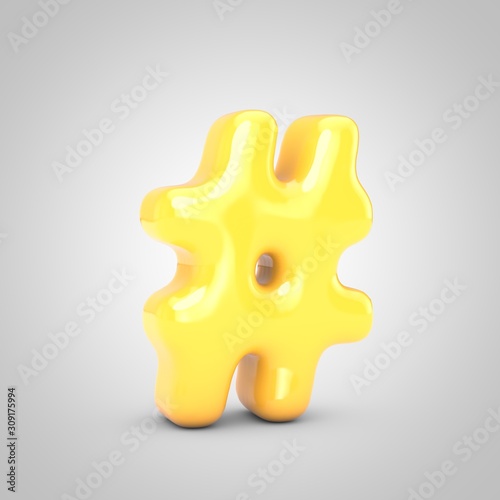 Yellow Fruit Bubble Gum hashtag symbol isolated on white background.