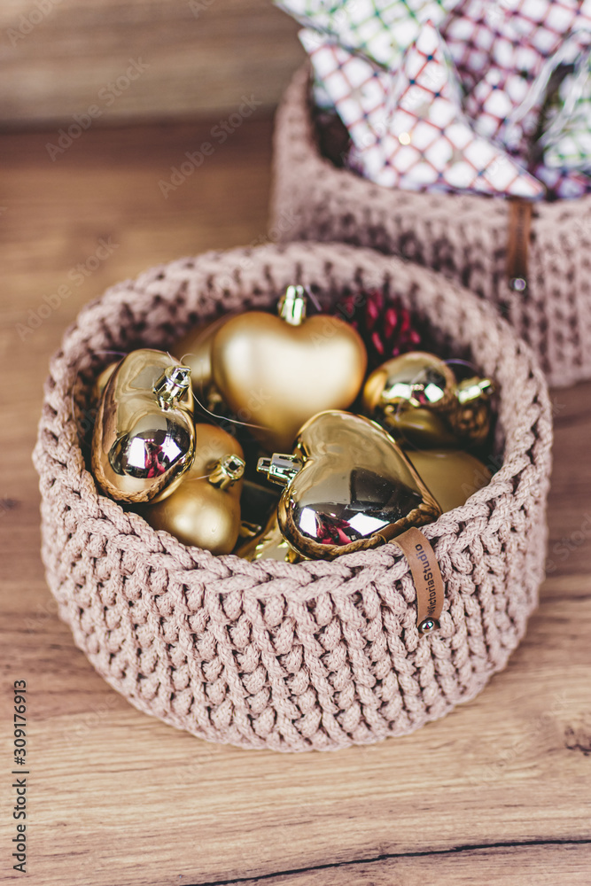 Christmas crochet beige baskets for home Christmas crochet beige baskets for home