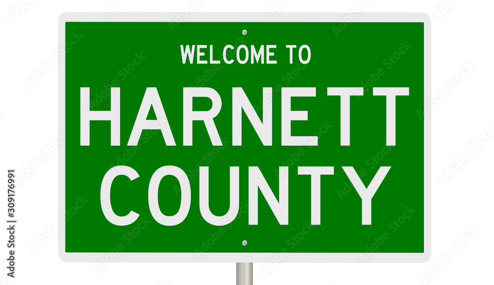 Rendering of a green 3d highway sign for Harnett County Rendering of a green 3d highway sign for Harnett County