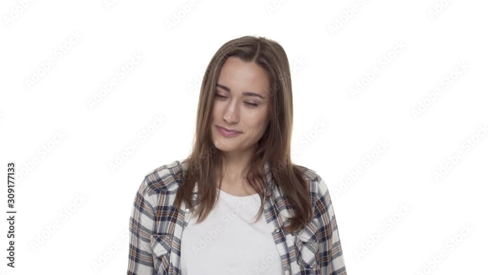 Flirty and coquettish caucasian girlfriend in plaid shirt, white t-shirt, silly moving and glance camera sensually, pointing finger pistol camera and smiling, peek someone in crows and seducting Flirty and coquettish caucasian girlfriend in plaid shirt, white t-shirt, silly moving and glance camera sensually, pointing finger pistol camera and smiling, peek someone in crows and seducting