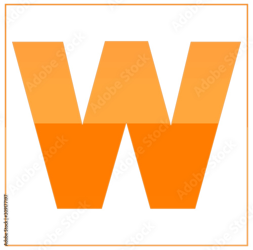 The letter w,  made light orange and dark orange, half-and-half. Same colors turn upside down and used in frame. On white background