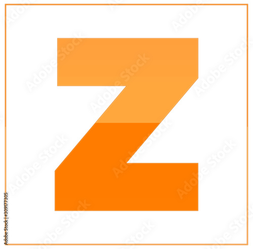 The letter z,  made light orange and dark orange, half-and-half. Same colors turn upside down and used in frame. On white background