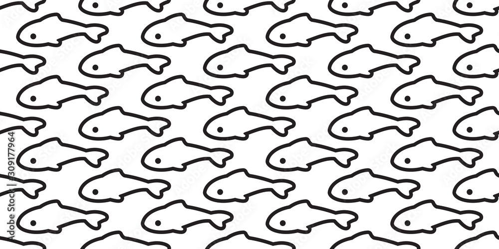 fish seamless pattern vector shark salmon dolphin tuna whale scarf isolated cartoon tile background repeat wallpaper illustration white design