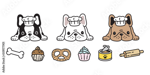 dog vector french bulldog icon chef bakery cooking food bone puppy pet cartoon character cake symbol breed illustration design