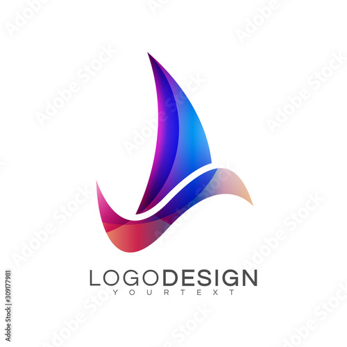 sailing boat gradient logo vector design color full