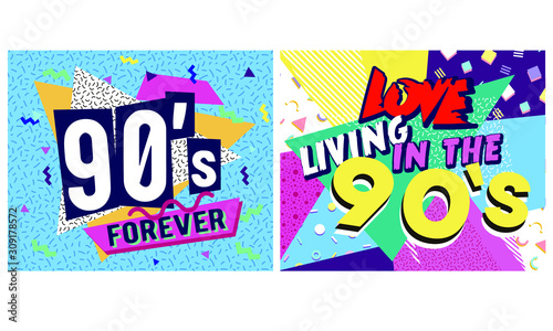 Retro party poster. Music of the nineties, vintage cassette tape and 90s style. invitation card dancing party time advertisement poster background illustration, Vector illustration in trendy 80-90s st