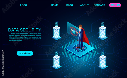 Data security modern concept. protects data from thefts data and hacker attacks. isometric flat design. Vector illustration
