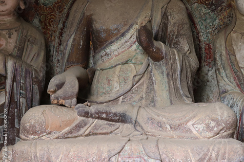 Maijishan Cave-Temple Complex in Tianshui , Gansu Province , China. Artistic treasures of Maiji Mountain caves. UNESCO World Heritage Site. photo