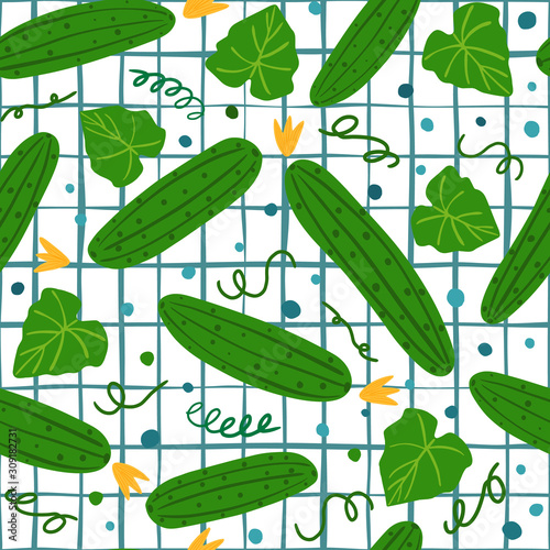 Seamless pattern with cucumber on white background.