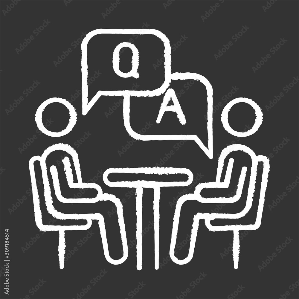 Personal interview survey chalk icon. Questions and answers poll. Social research. Consumer, customer satisfaction. Feedback. Evaluation. Data collection. Isolated vector chalkboard illustration Personal interview survey chalk icon. Questions and answers poll. Social research. Consumer, customer satisfaction. Feedback. Evaluation. Data collection. Isolated vector chalkboard illustration