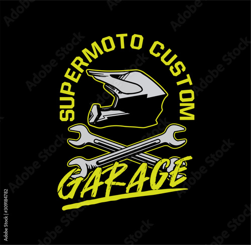 supermmoto custom garage t shirt design illustration poster vector graphic