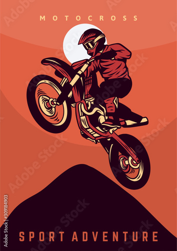 motocross jump design poster vector illustration vintage retro