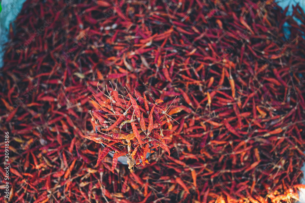 Fototapeta premium Red dried chillies in the fresh market
