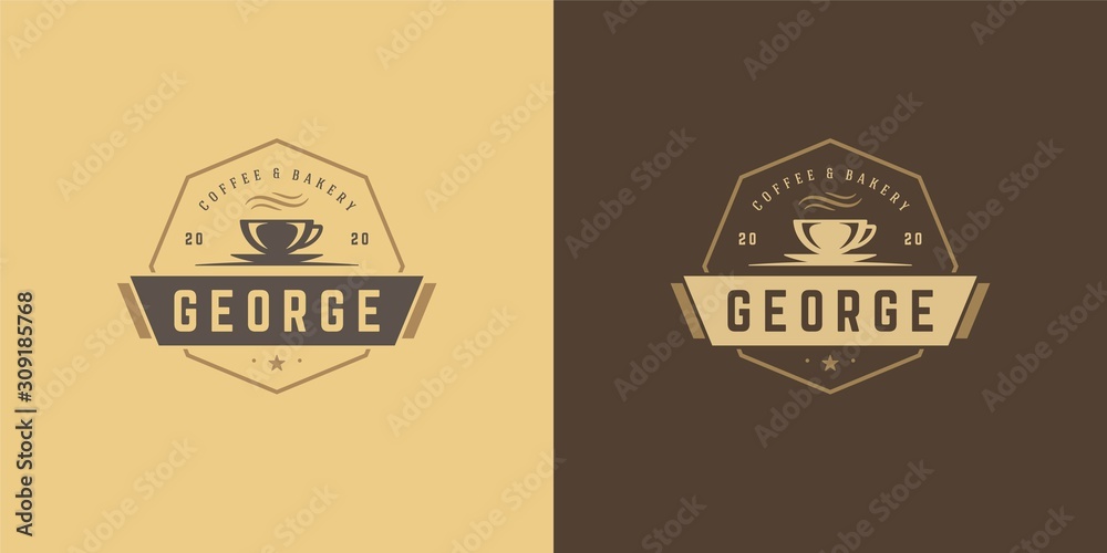 Coffee or tea shop logo template vector illustration with bean